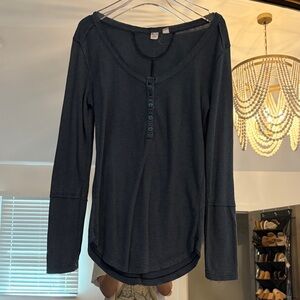 Melrose and Market Black Long-Sleeve Henley Thermal Top
